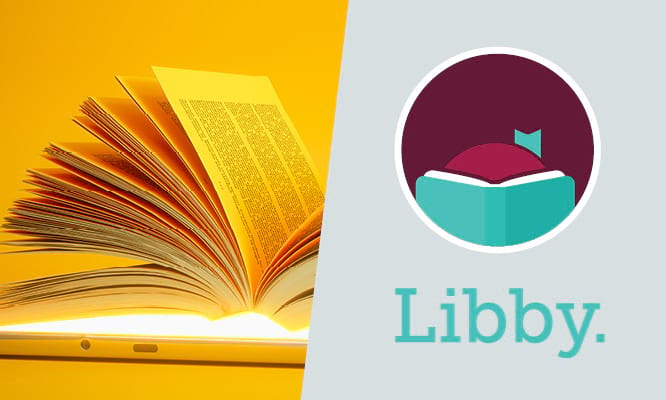 Image of a book on a tablet and the Libby App icon